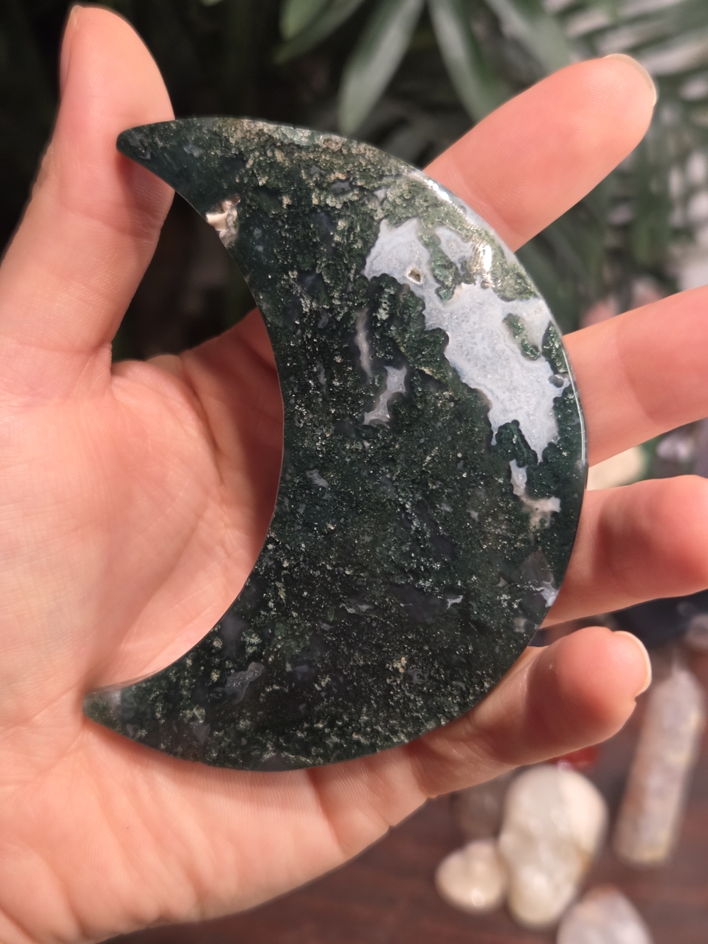 Moss Agate Crescent Moon - Picture 8 of 16